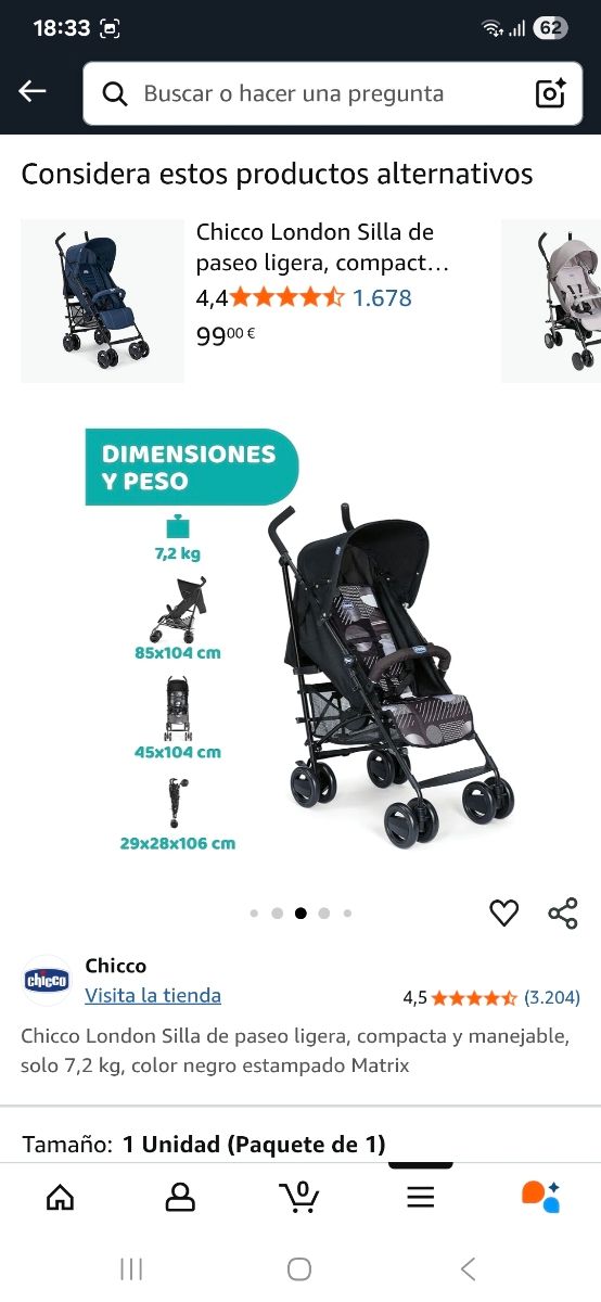 Silla paseo Chicco London Negra