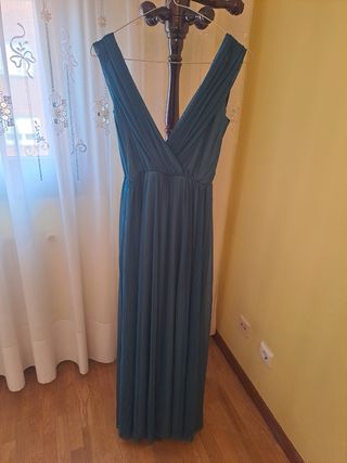 Vestido largo 

de fiesta de color verde azulado
