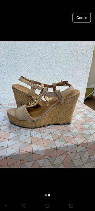 Sandalias cuña verano esparto y oro MaryPaz dorada