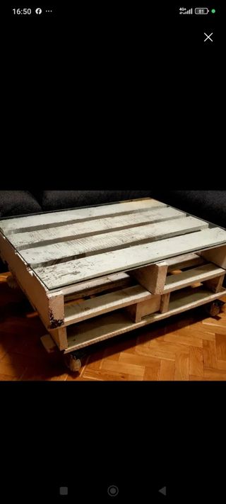 Sofá palet blanco 200x65cm y mesa 80x60x37,5