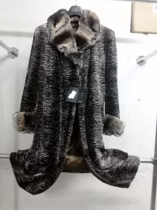 Abrigo piel sintética mujer marrón-gris