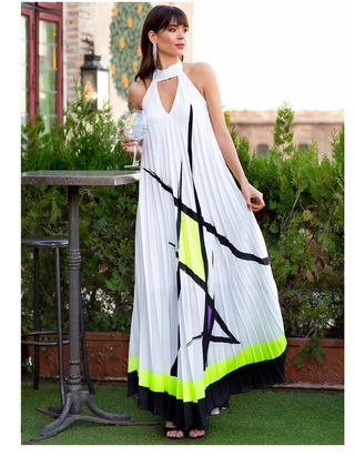Vestido plisado Sahoco blanco y negro