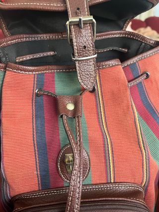 Mochila vintage cuero-lona multicolor