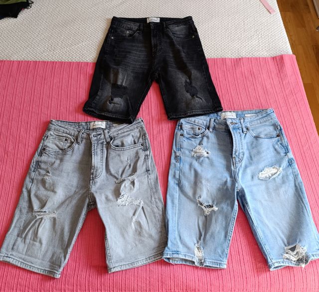 3 Shorts Pull&Bear - Negro, Gris, Azul