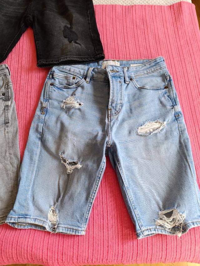 3 Shorts Pull&Bear - Negro, Gris, Azul