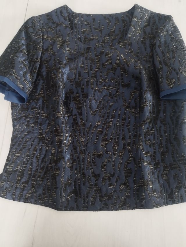 Traje azul marino: tres piezas,blazer manga corta