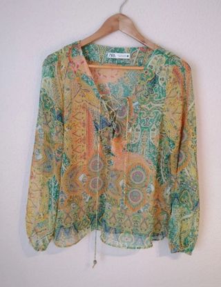 Blusa Zara - Verde y Naranja