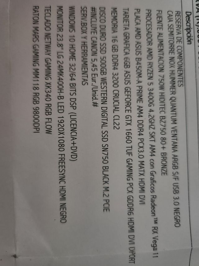 PC Gaming  regalo  Teclado, ratón y pantalla OPORT