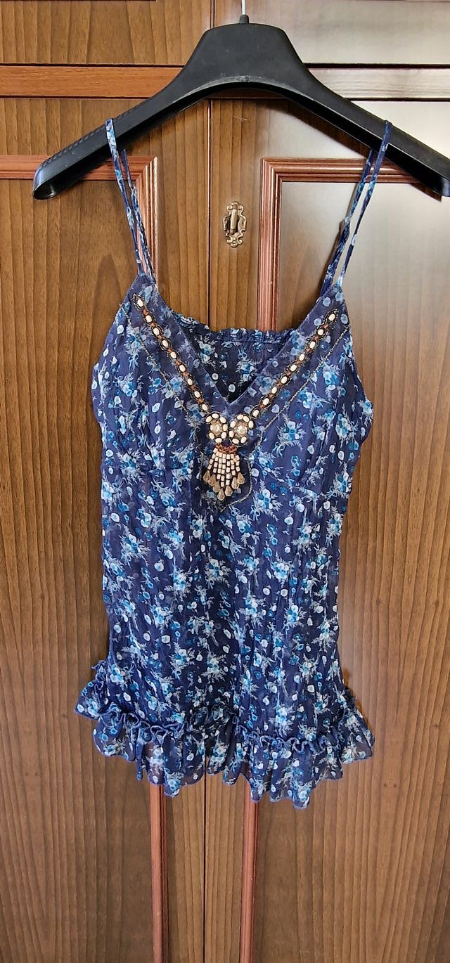 Canotta blu floreale