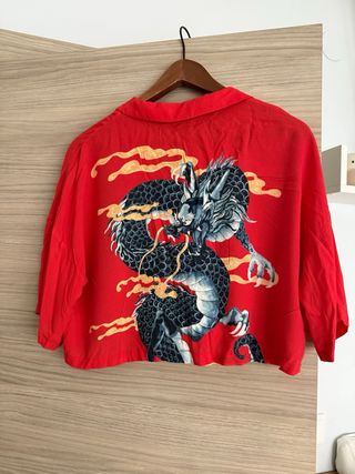 Camisa roja crop dragón