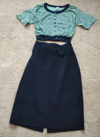 Conjunto saia & top listrado - azul, verde