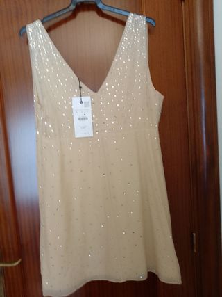 Vestido Zara beige pedrería