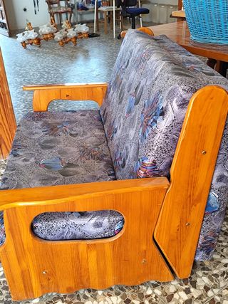 Sofá cama 2 plazas - madera y tela