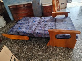 Sofá cama 2 plazas - madera y tela