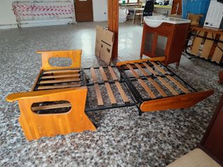 Sofá cama 2 plazas - madera y tela