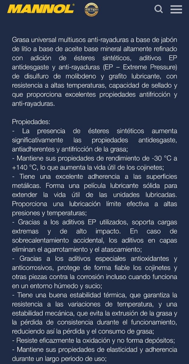 BIDON de grasa MANNOL Ep2 4.5 KG grafitada +ESTER