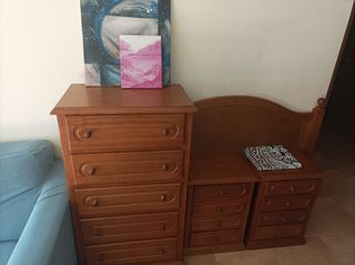 Conjunto dormitorio madera: cómoda + 2 mesillas