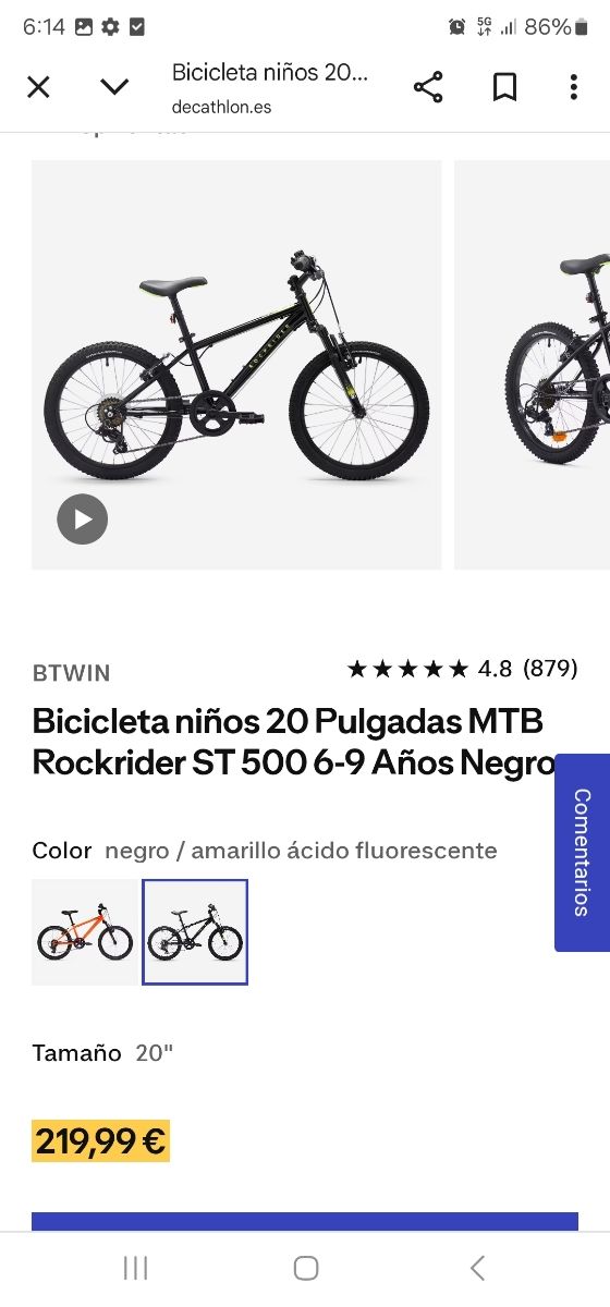 Bicicleta Rockrider 20" infantil -> Bicicletta Rockrider 20" per bambini