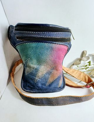 Riñonera Piel Auténtica | Azul Rosa