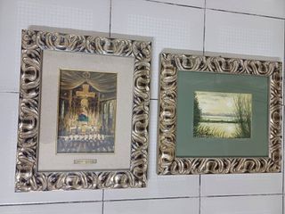 2 Quadri olio su tela, cornice legno