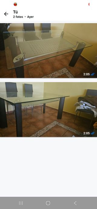 Mesa cristal mimbre 4 sillas AKARA