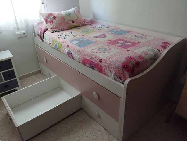 Cama nido juvenil-infantil - Rosa y blanca