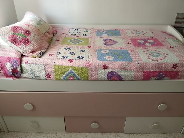 Cama nido juvenil-infantil - Rosa y blanca