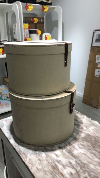 2 Cubos almacenaje beige - tela, cuero