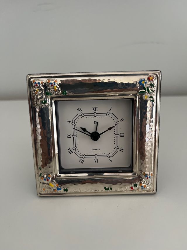 Reloj sobremesa despertador Plata 1ª ley esmaltado