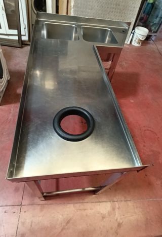 Fregadero industrial inox. 185cm  Con barasadero.