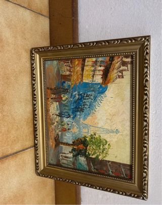 Cuadro pintado al óleo, marco dorado