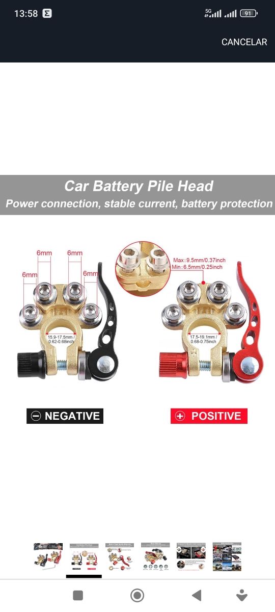 Terminales batería coche conectores