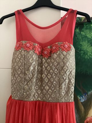 Vestido ceremonia  coral dorado T36 solo 40