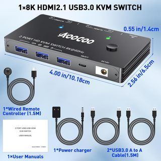 Conmutador KVM HDMI 2.1 8K /2 PC 1 monitor / USB 3