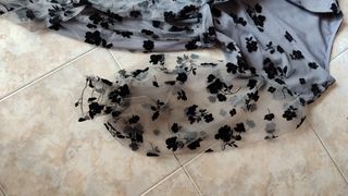 Vestito lungo fiori grigio-nero Tg L