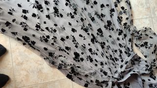 Vestito lungo fiori grigio-nero Tg L