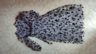 Vestito lungo fiori grigio-nero Tg L