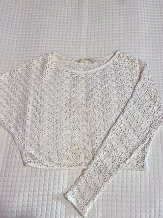 Top crochet Zara Basic blanco talla S