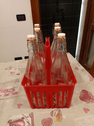 6 Bottiglie Vetro + Cestello Rosso