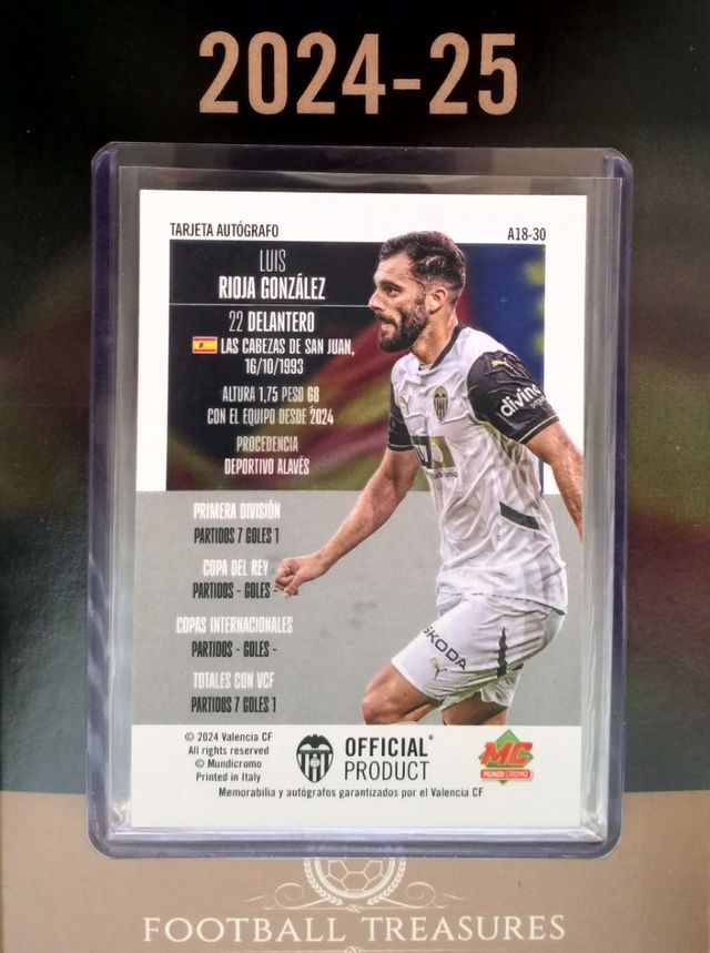 Carta Luis Rioja Valencia CF Autografiada