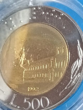 Moneta 500 Lire Italia 1992 Proof