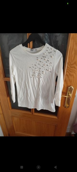 Camiseta blanca perlas talla S