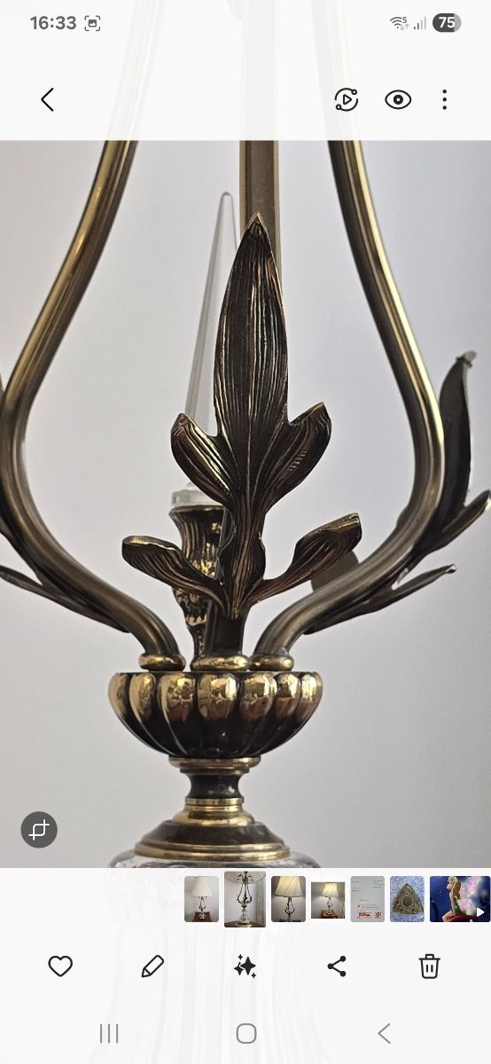 Lámpara mesa de bronce y cristal