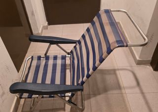 Silla playa plegable azul y beige