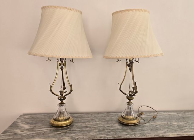 2 Lámparas mesa cristal bronce