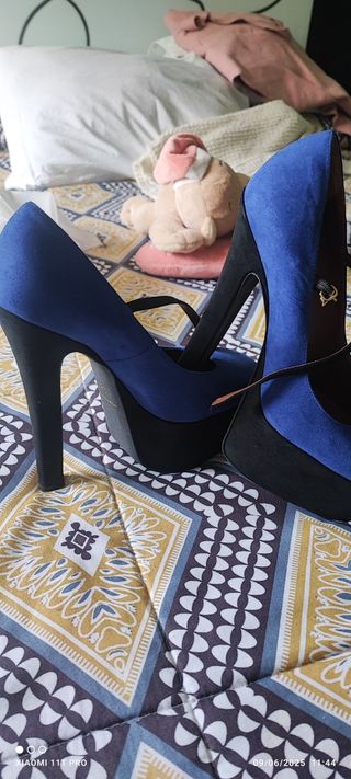 Zapatos tacón azul-negro con plataforma 