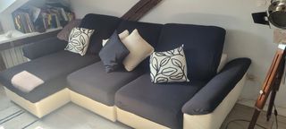 Sofá chaise longue - beige y negro