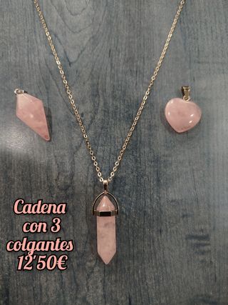 Cadena, incluye 3 colgantes cuarzo rosa
