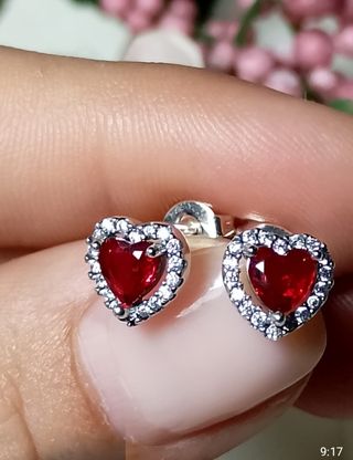 Conjunto estilo Pandora corazón rojo