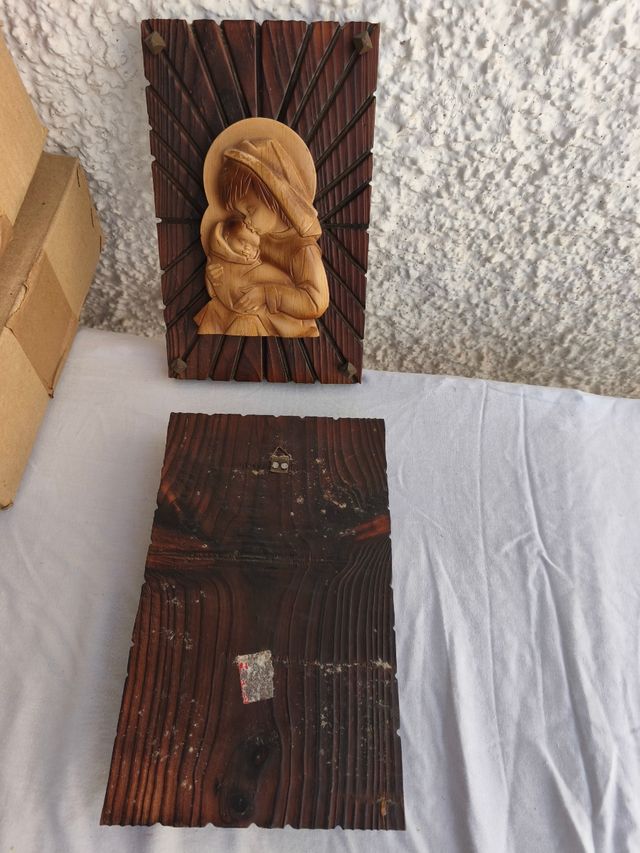 2 Paneles Virgen madera años 70